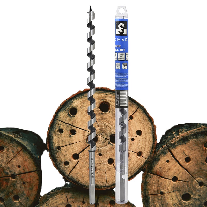 SOMADA 1/2-Inch x 12-Inch Auger Drill Bit for Wood, Hex Shank 3/8-Inch One Piece, Ship Auger Long Drill Bit for Soft and Hard Wood, Plastic, Drywall and Composite Materials - Image 1